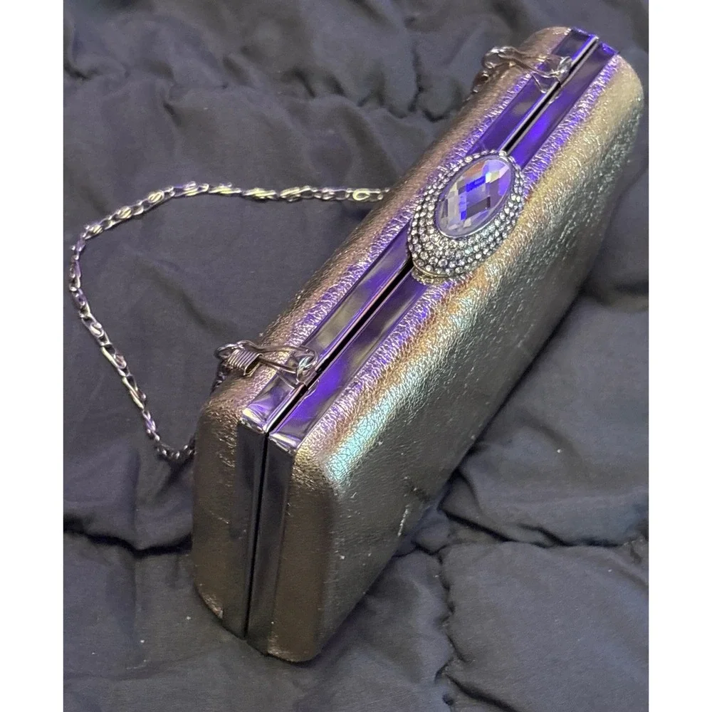Vintage Gold Metallic Rhinestone Clasp Evening Clutch Purse‎ Chain Strap